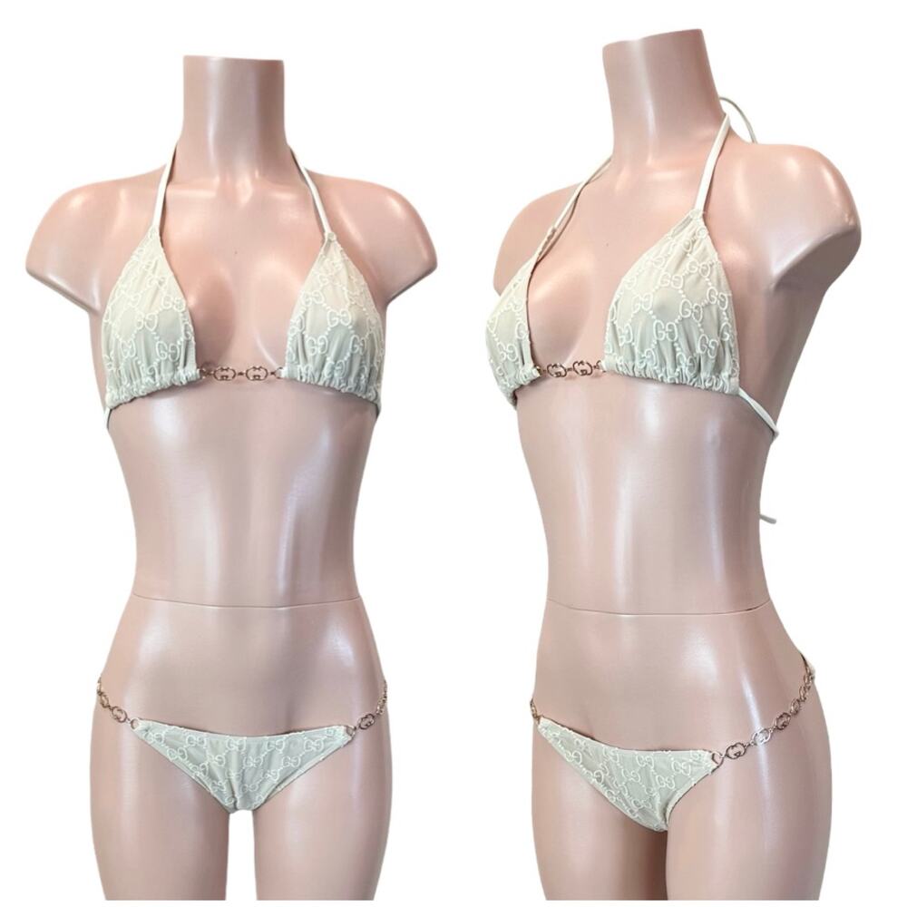 GG Monogram Logo Mesh Cream Nude Bikini SZ XL